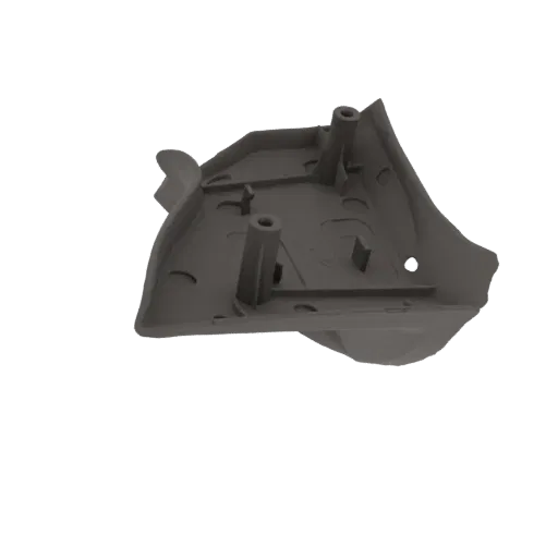 3D model render of a gray plastic automotive interior trim clip with two mounting posts, shown from a top-down perspective.