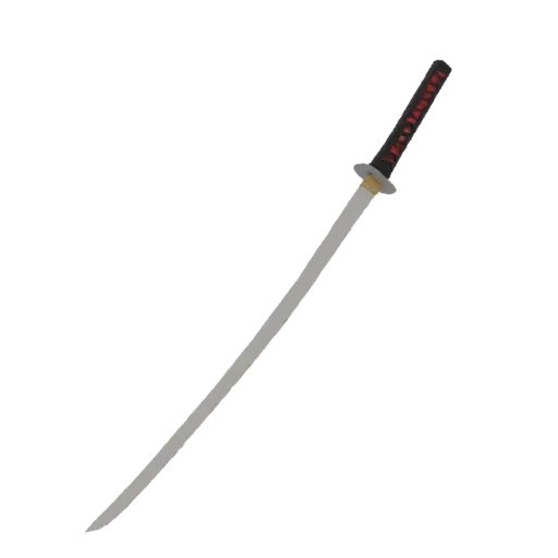 3D model of a Katana sword with a silver blade and a red wrapped handle, presented on a white background.