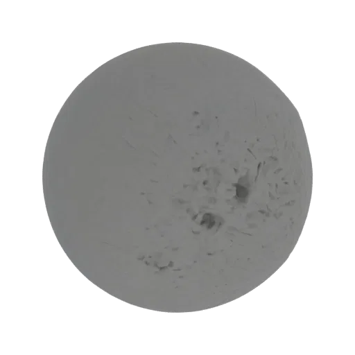A 3D render of a gray sphere with a heavily cracked and textured surface, isolated on a white background.