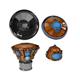 Modèle 3D prêt pour le jeu du Bouton habillé avec gemmes, rendu studio trois-quarts, mettant en valeur la forme et les détail
