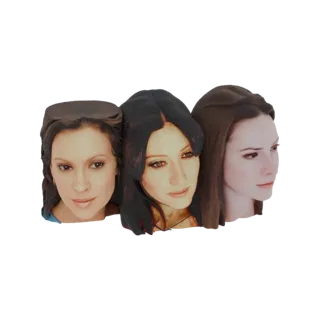 Ein 3D-Modell, das die drei weiblichen Hauptfiguren aus der TV-Serie Charmed zeigt, die zusammen posieren.