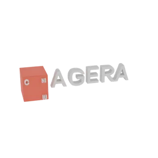 Render 3D di un cubo rosso con le lettere C, NI, IU sulle sue facce, accanto al testo 3D bianco AGERA.