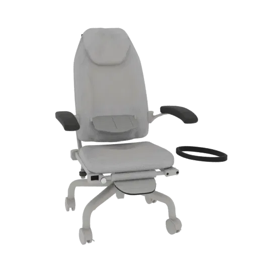 Emergency Exam Chair Education 3D model, three-quarter training render, showing painted metal, clinical silhouette.