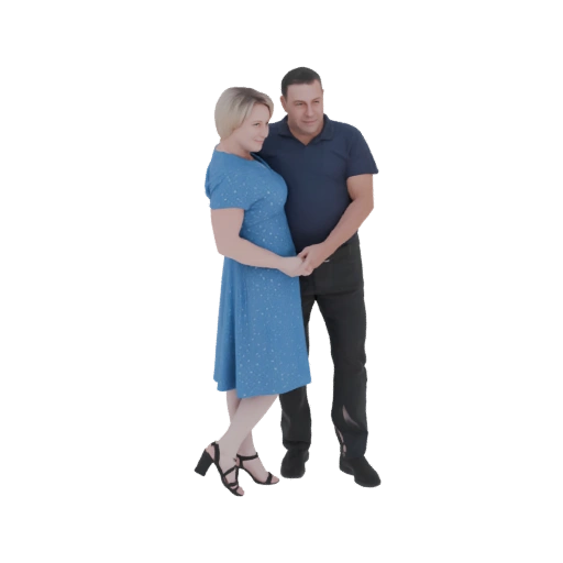 Couple Holding Hands, Woman in Blue Dress