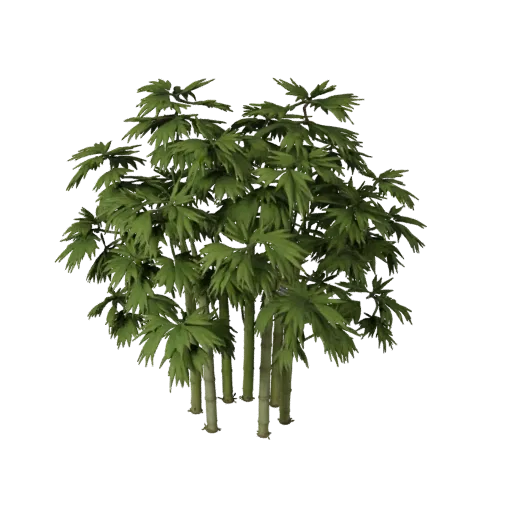 Bamboo Thicket Cluster Unity 3D model, isometric viewport view, showing leaf clusters, layered vegetation clusters.