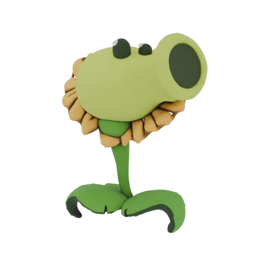 3D model of the Peashooter plant from Plants vs. Zombies, with a green head, yellow petals, and green leaves.