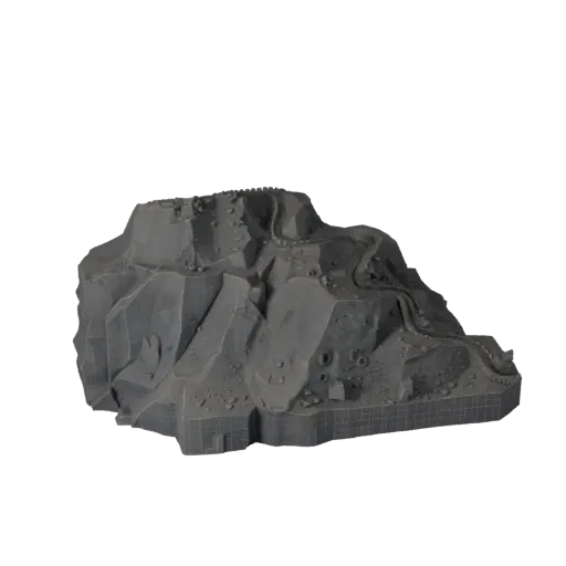 Mountain Switchback Trail Stylized 3D model, stylized isometric environment render, showing layered soil, rock faces.