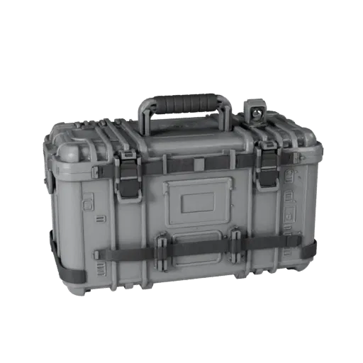 Rescue Range Case Printable 3D model, isometric STL render, showing rubber grips, portable prop form.