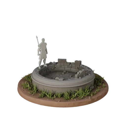 Ruined Display Plinth STL printable 3D model preview showing rim shape, three-quarter display angle