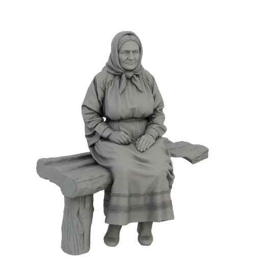 Elderly Woman Sitting on a Bench 3D Model