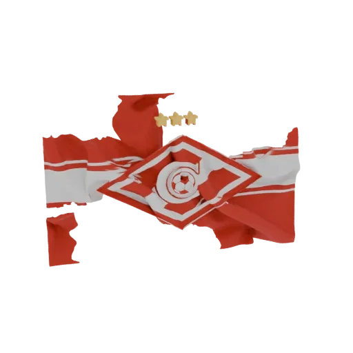 3D model of the Spartak Moscow football club flag with red and white stripes, a central rhombus emblem with a soccer ball, an
