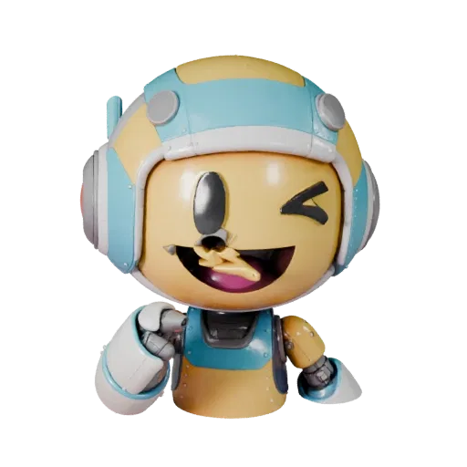 Robot Mascot Character high poly 3D model preview showing pose, studio close-up view, expression and smooth toy surfaces