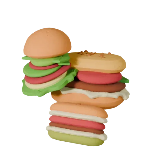 Homestyle Burger Meal Printable 3D model, isometric STL render, showing sauces, plated composition.