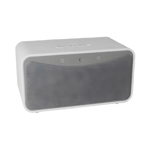 Kitchen Smart Speaker 3D model, three-quarter front view, Unity viewport, showing white plastic, form detail.
