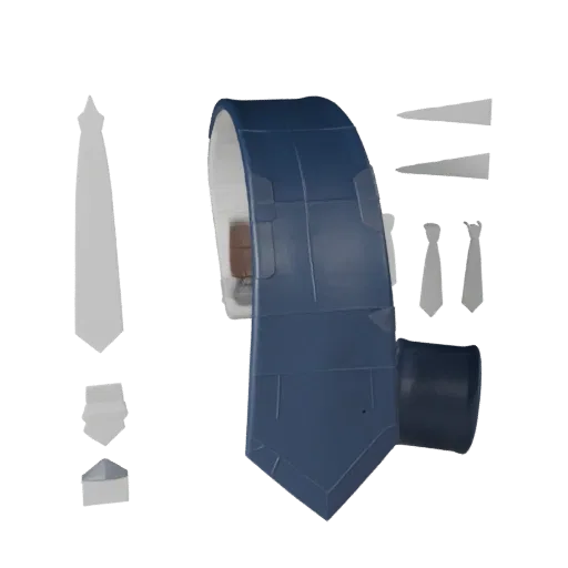Modello 3D Cravatta, vista tre quarti frontale, viewport Unity, che mostra metallo, piccola silhouette indossabile.