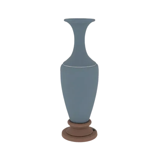 Vaso azul alto com base marrom removível, vista frontal