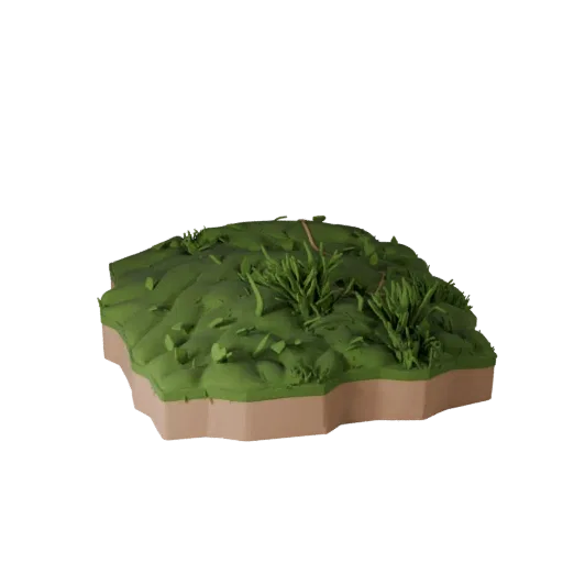 Grassland Hill Tile Low Poly 3D model, game viewport three-quarter view, showing layered soil, terrain detail.