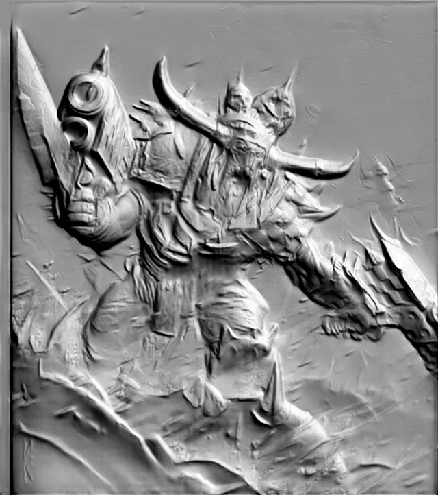 Demonic Warrior Bas-Relief with Horns