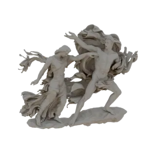 3D model of the classical sculpture depicting Orpheus reaching back for Eurydice, with flowing drapery.