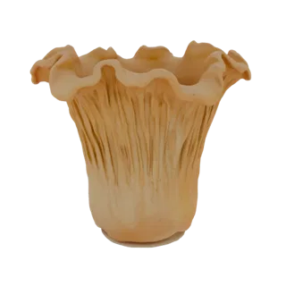 3D model of a chanterelle mushroom shaped into a decorative vase, with ruffled cap and detailed gills, rendered in warm earth