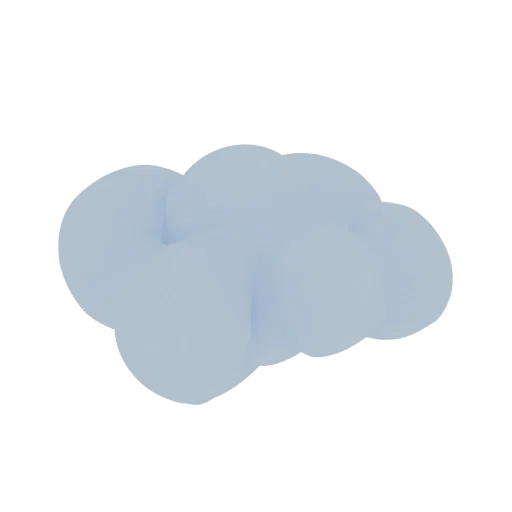 Render 3D de una nube abstracta azul claro con formas suaves y redondeadas y superficies lisas sobre fondo negro.