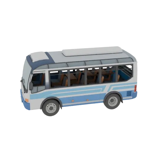 3D model of a tourist bus 1:250 scale, side view, white and blue colors