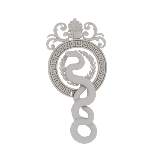 Caduceus with Greek Key and Laurel Wreath