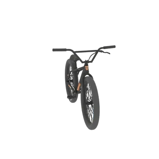 A 3D model of a dark BMX bike with orange accents, viewed from a three-quarter angle.