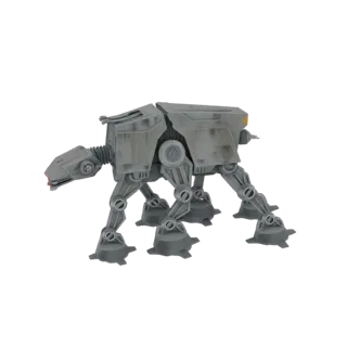 3D model of a grey AT-BT All Terrain Battle Tank with four articulated legs and a detailed head unit, set against a white bac