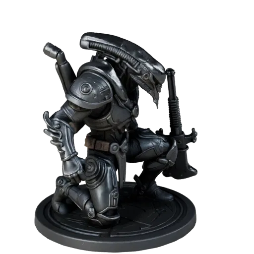 Fantasy Alien Trooper realistic 3D model preview showing silhouette, three-quarter scene view, pose and resin detail