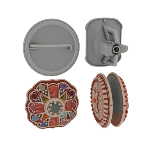 Vintage Decorative Pin render detail 3D model, front view studio render, highlighting brooch form and finish detail.