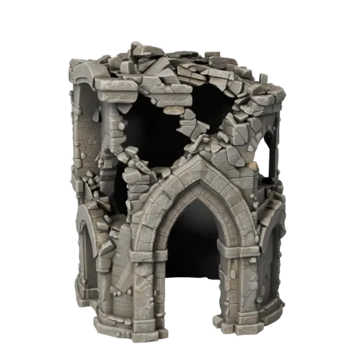 Fantasy Dungeon Entrance High Poly 3D model, close-up cinematic environment render, showing aged stone, built remnants.