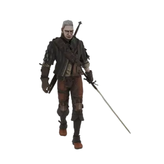 3D-Modell von Geralt von Riva aus The Witcher, der mit gezogenem Schwert geht.