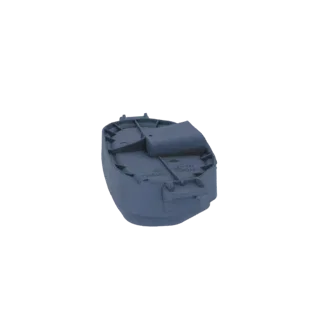 Modèle 3D d'un composant de base en plastique gris avec des points de montage visibles et des détails structurels internes, p