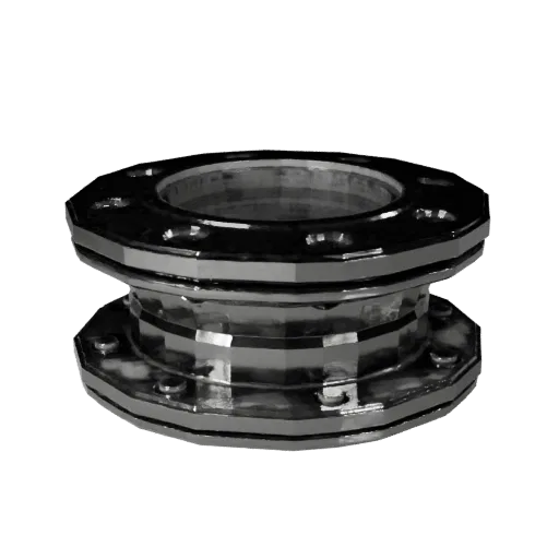 Sealed Pipe Flange Low Poly 3D model, game viewport three-quarter view, showing machined metal, precise part geometry.