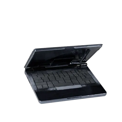 Gaming Convertible Notebook High Poly 3D model, close-up studio render, showing brushed metal, open lid angle.