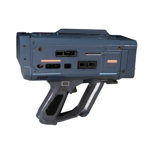 Cyberpunk Hologram Projector 3D model, three-quarter front view, Unreal Engine viewport, showing detail and scale.