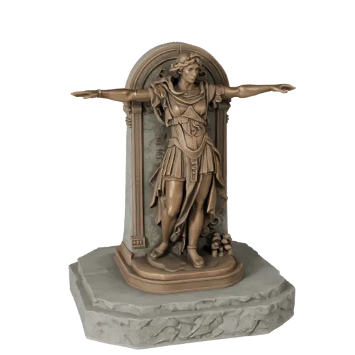 Bronze Statue realistic 3D model preview showing silhouette, three-quarter scene view, pedestal and sculpt detail