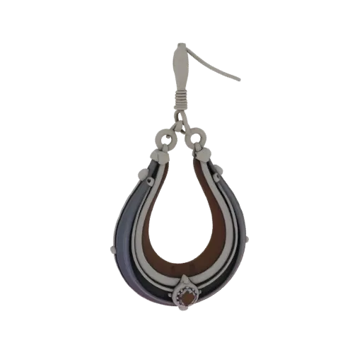 Gold Chandelier Hoop Earrings 3D model, isometric collectible display render, gold finish.