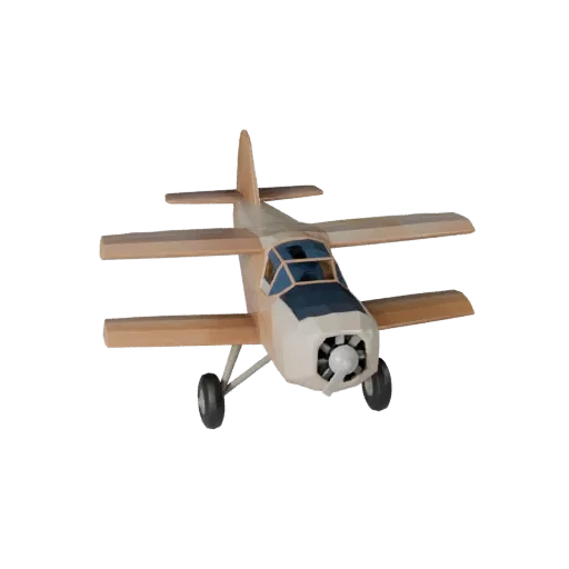 Modelo 3D de hidroavión vintage de baja poligonización, vista de juego a tres cuartos, activo de vehículo de baja poligonizac