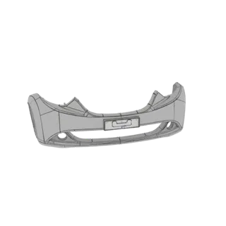 Modelo 3D de para-choques dianteiro de carro moderno com aberturas para faróis de nevoeiro e suporte para matrícula, mostrado