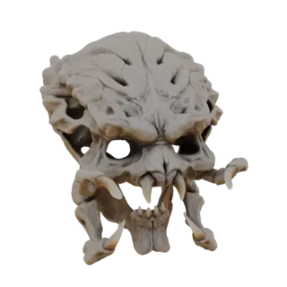 A detailed 3D model of the iconic Predator mask, showcasing its intricate details and menacing appearance.