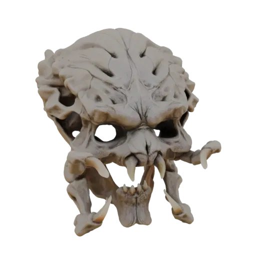 Un modello 3D dettagliato dell'iconica maschera Predator, che mostra i suoi intricati dettagli e l'aspetto minaccioso.