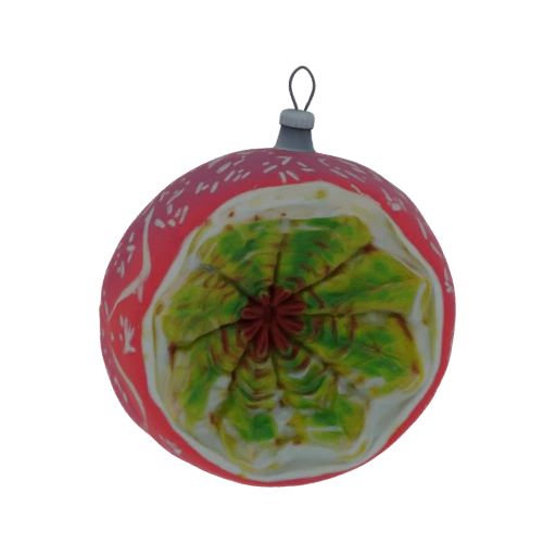 Retro Red Christmas Ornament with Green Floral Interior