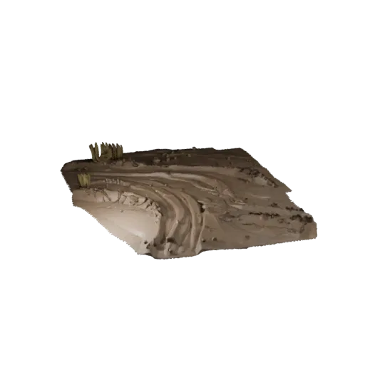 Muddy Battlefield Ground Realistic 3D model, three-quarter environment render, showing layered soil, terrain detail.