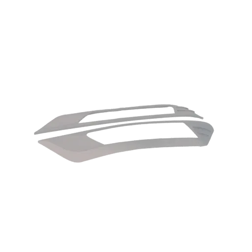 Modèle 3D d'un spoiler de voiture futuriste aux lignes épurées et éléments d'éclairage intégrés, présenté sur fond noir.