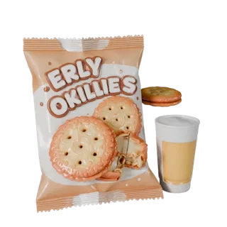 Snack Cookie Pack High Poly 3D model, close-up studio render, showing cardboard, package massing.