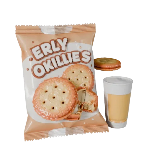 Snack Cookie Pack High Poly 3D model, close-up studio render, showing cardboard, package massing.