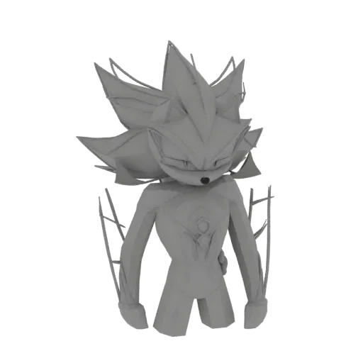 3D model render of Super Sonic, a character with spiky blonde hair and a powerful, geometric chest design, against a white ba