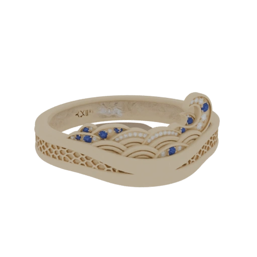 Ocean Wave Ring with Sapphires and Diamonds